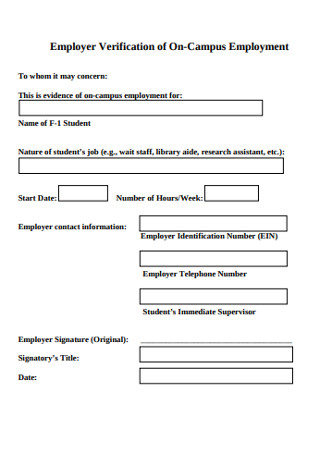 Employer Verification of On Campus Employment