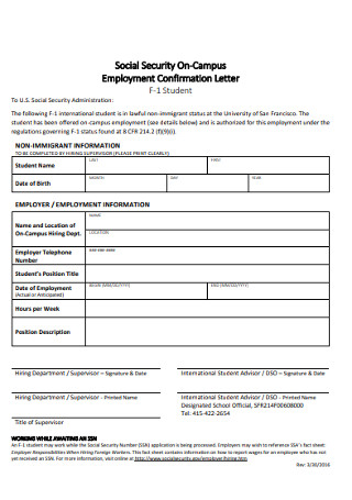 Employment Social Security Confirmation Letter 