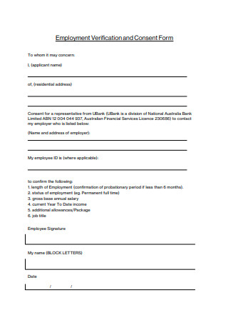 Employment Verification and Consent Form