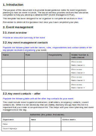 Event Management Plan Template