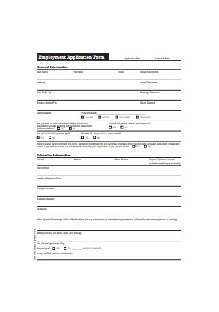 Formal Employment Application Form