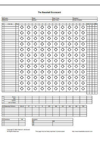 Format of Baseball Scorecard
