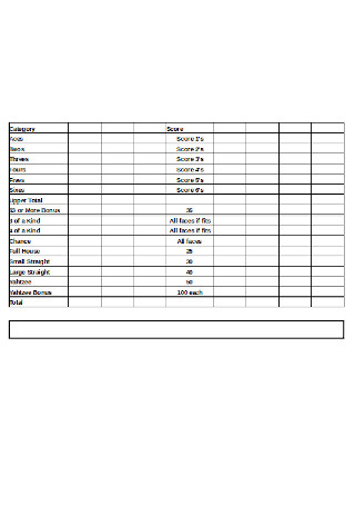 Format of Yahtzee Scorecard