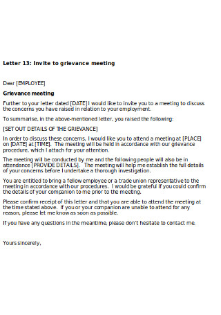 Grievance Meeting Letter