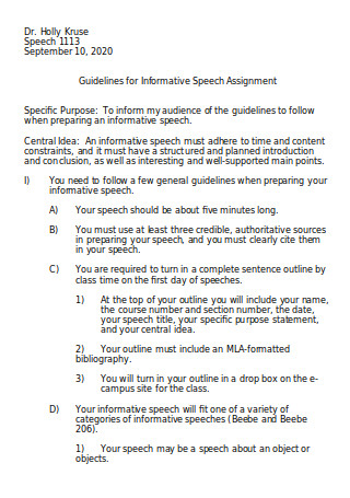 Guidelines for Informative Speech Assignment
