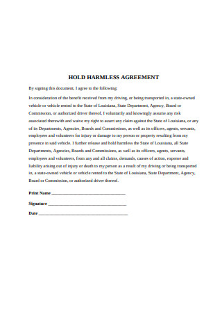 Hold Harmless Agreement Format