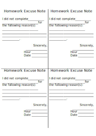 Homework Excuse Note