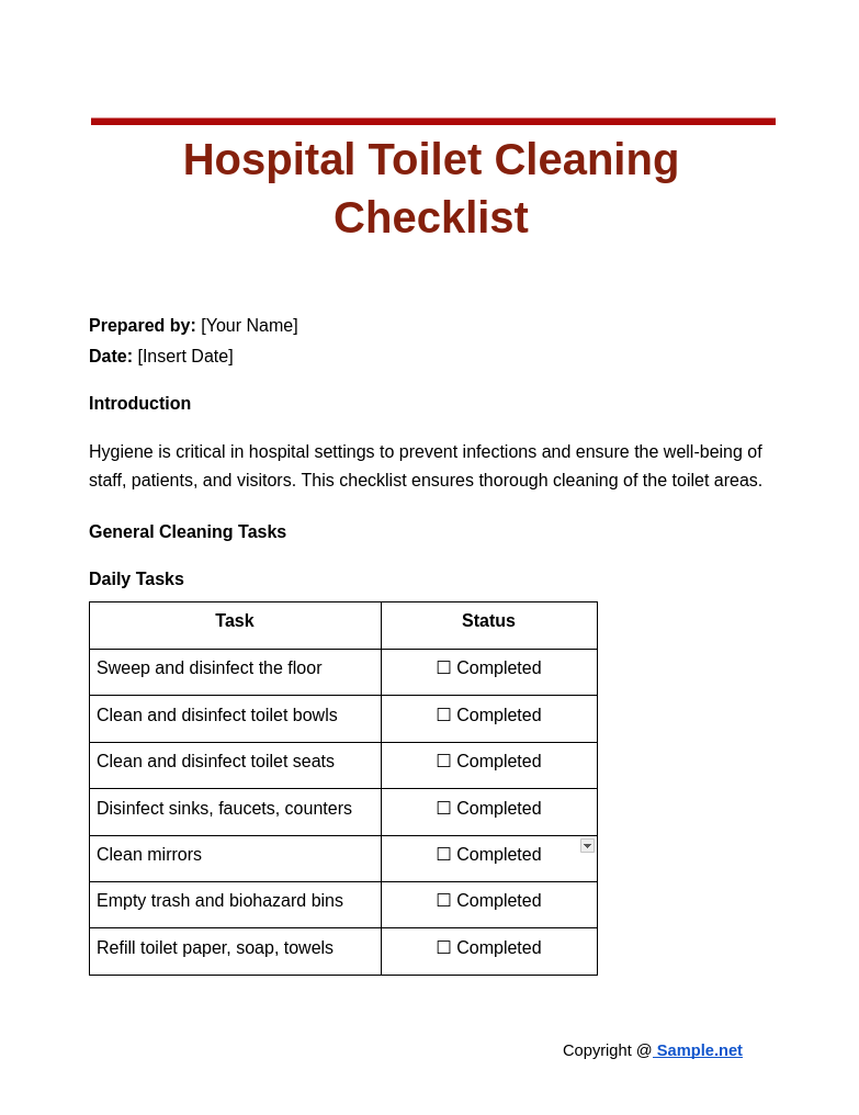 Hospital Toliet Cleaning Checklist Google Docs 10 16 2024 10 37 AM