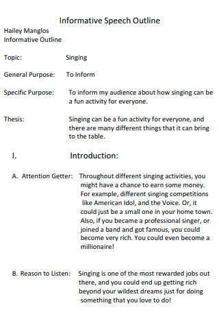 Informative Speech Outline Singing