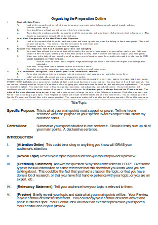 Informative Speech Preparation Outline Template