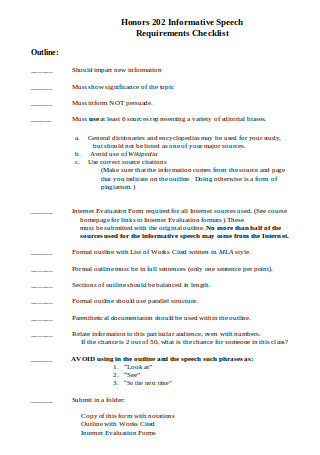 Informative Speech Requirements Checklist