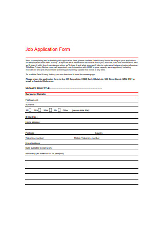 Job Application Form Example