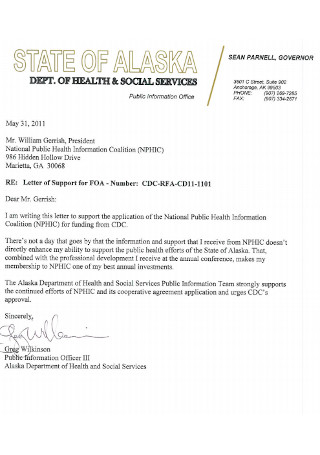 Letter of Health Support Service Template