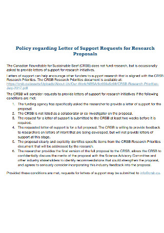 Letter of Support Requests for Research Proposal