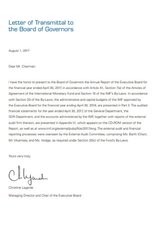 Letter of Transmittal to the Board of Governors 