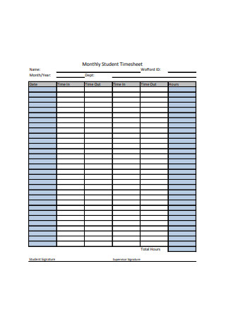 Monthly Student Timesheet Format