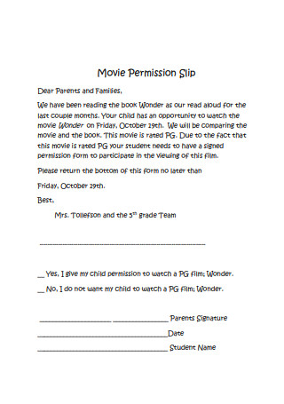 Movie Permission Slip Format