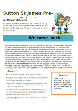 Newsletter Templates for Preschool