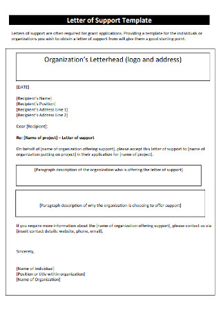 Organization’s Letter of Support Template