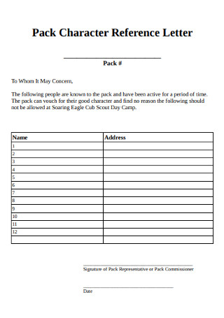 Pack Character Reference Letter 
