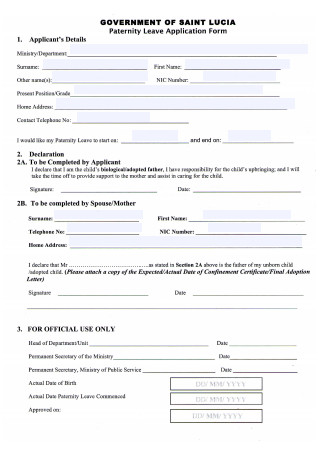 Paternity Leave Application Form Sample