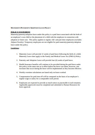 Paternity Leave Policy Format