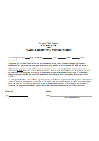 Payroll Deduction Authorization Receipt Form