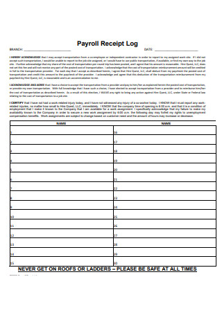 Payroll Receipt Log