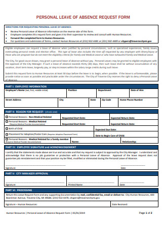 Personal Leave of Absence Request Form