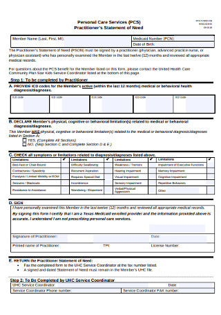 Practitioner’s Statement of Need Template