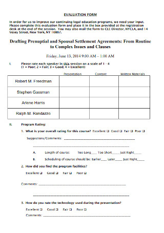Prenuptial Agreement Evaluation Form