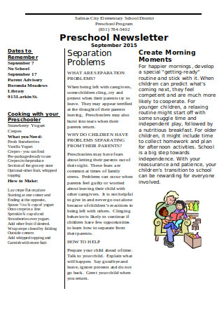 sample of preschool newsletter for parents