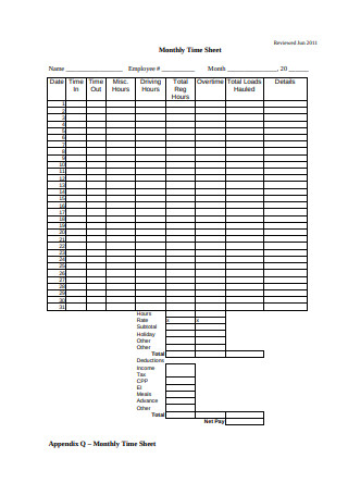 Printable Monthly Timesheet