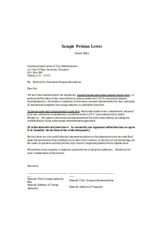Printable Petition Letter Sample