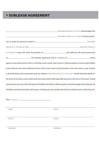 Printable Sublease Agreement