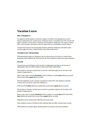 Printable Vacation Leave Format