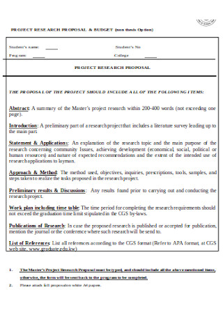 Project Research Proposal Budget