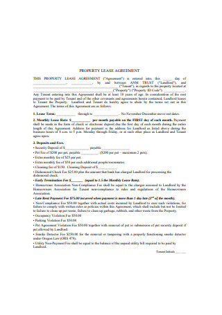 Property Lease Agreement Sample