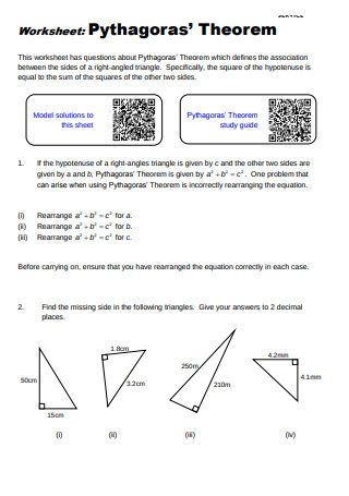 Pythagoras Theorem Worksheet
