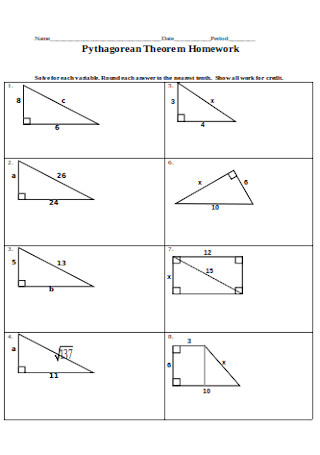 Pythagorean Theorem Homework