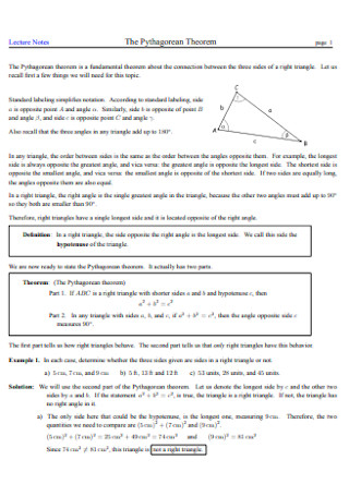 Pythagorean Theorem Lecture Notes
