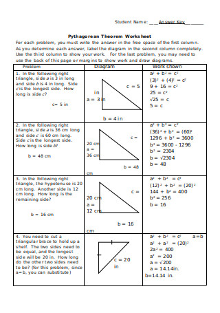 Pythagorean Theorem Worksheet Sample
