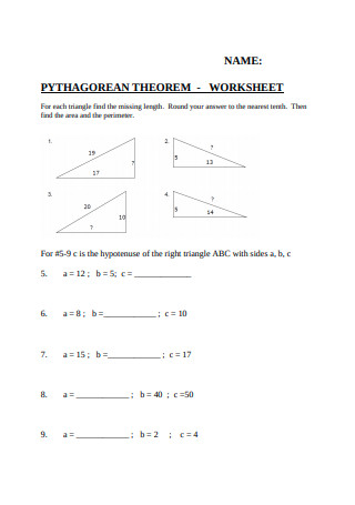 Pythagorean Theorem Worksheet in PDF