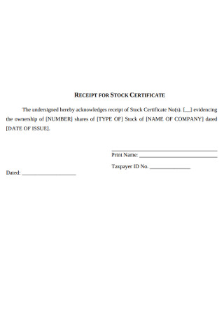 Receipt for Stock Certificate Template