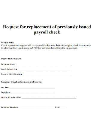 Replacement of Previously Issued Payroll Check