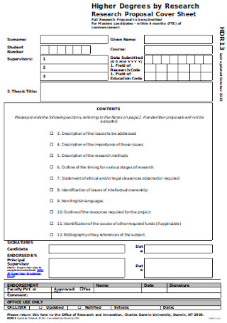 Research Proposal Cover Sheet