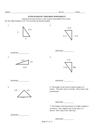 Revised Pythagorean Theorem Worksheet