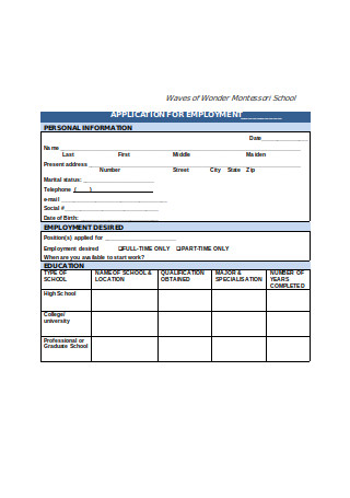 Sample Application for Employment Form