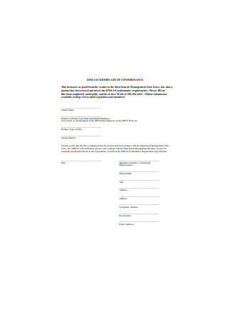 Sample Certificate of Conformance Format