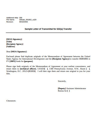Sample Letter of Transmittal for Transfer